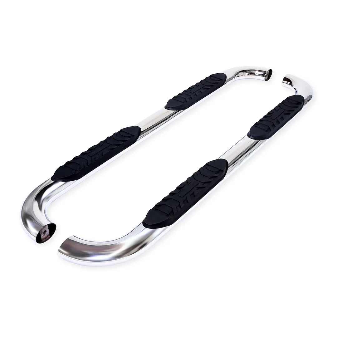 A1008S – TRAILFX Nerf Bar, With Step Pads 4 Inch Oval Bent Polished Stainless Steel With Welded End Caps Rocker Panel...